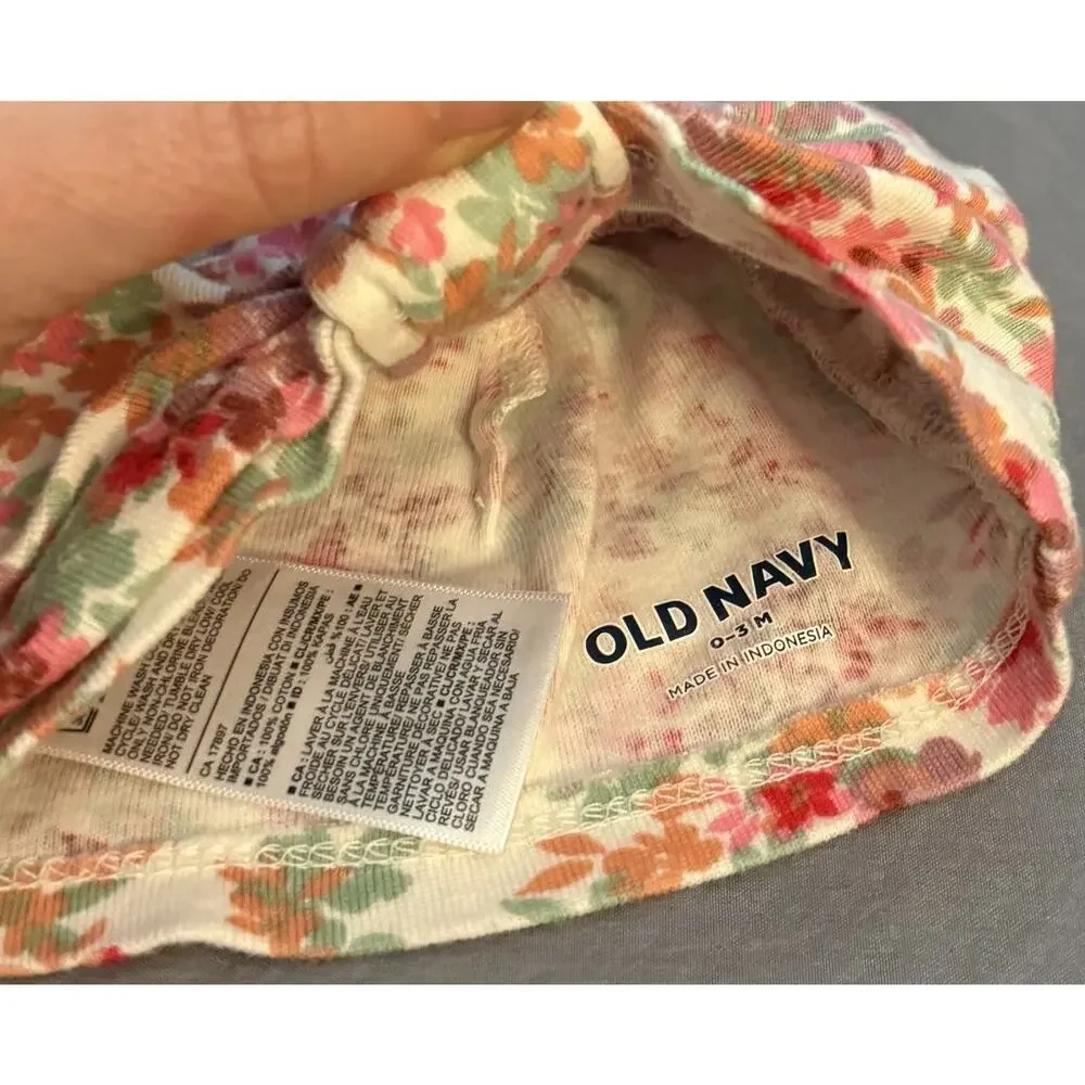 Old Navy Baby Pink Orange Floral Beanie Turban with Knot Front, size 0-3 Months